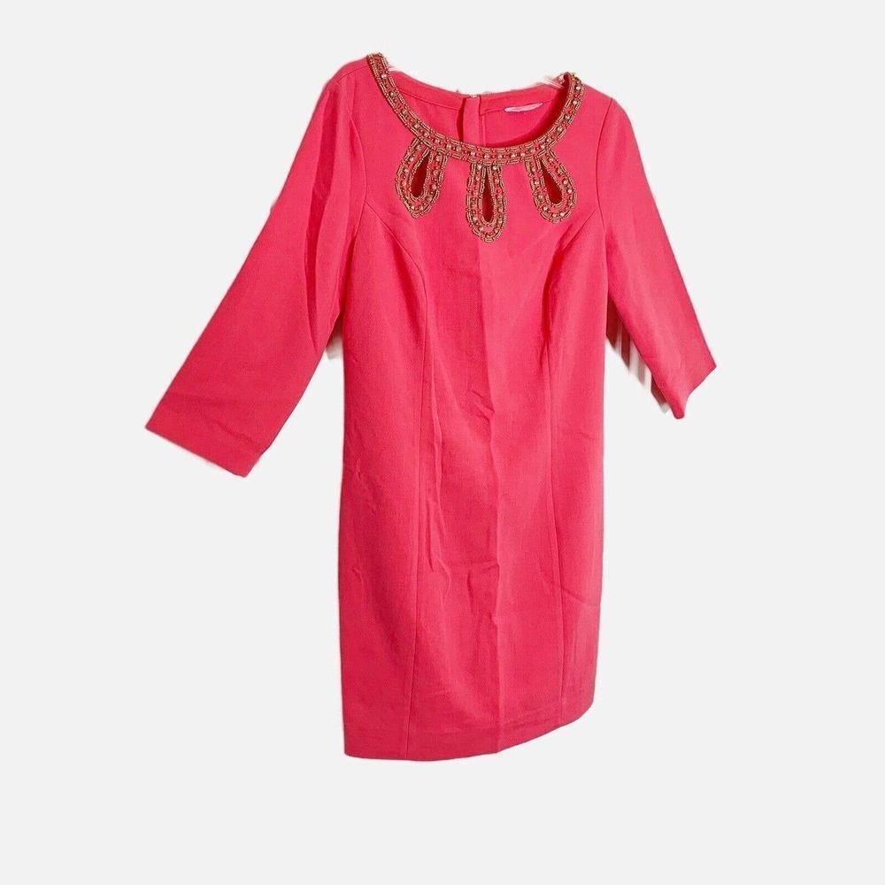 ❌SOLD❌ Lilly Pulitzer Brontë Pink Watermelon Shift Gold Embellished Dress S - Picture 6 of 12